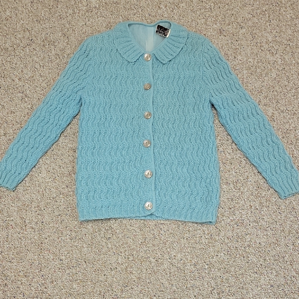 Sidney Gould Millaine Women's Blue Cardigan Sweater. Acrylic/Mohair Small